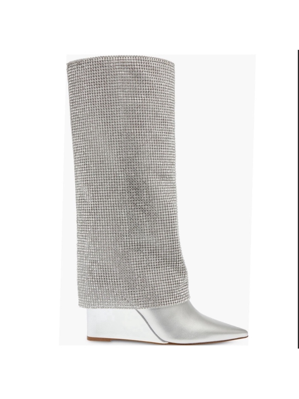 Steve Madden Silver Crystal Knit Wedge Knee-High Boot